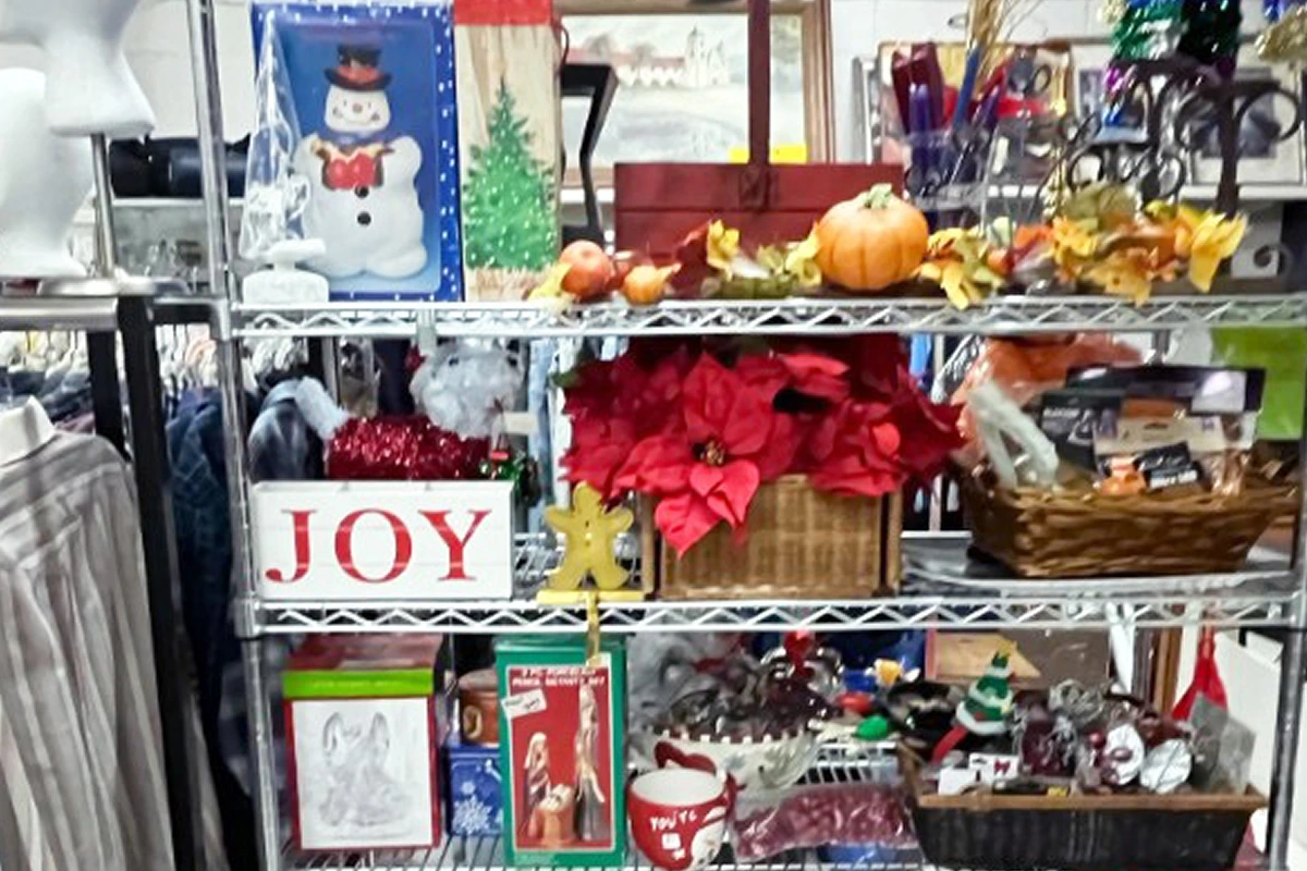 assorted items stacked in the steel rack